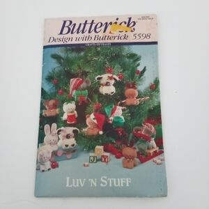 Butterick Sewing Pattern 5598 Animal Christmas Ornaments Mouse Cat Pig Lamb